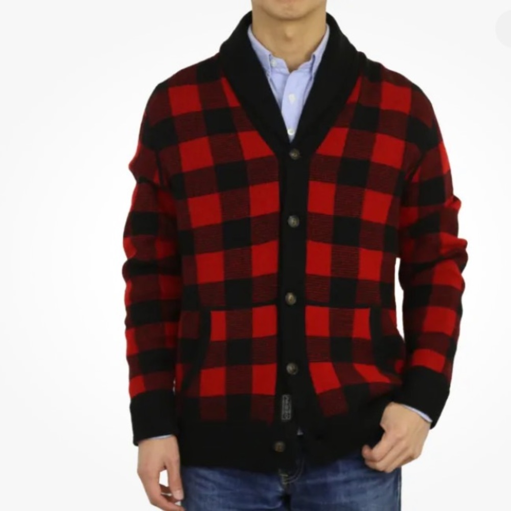 🎄 POLO RALPH LAUREN Iconic Plaid 100% Wool Shawl Cardigan NWT $298 L